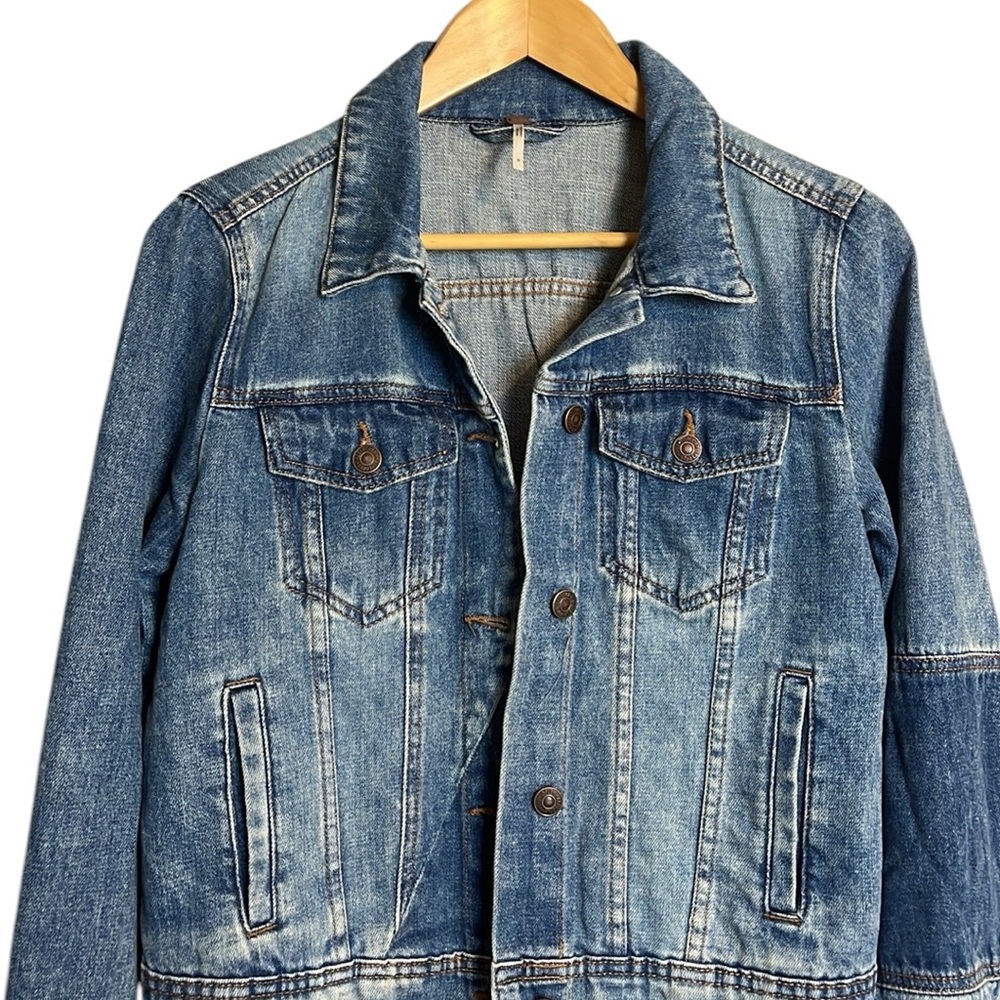 Free People Boho Rumors Denim Patchwork Trucker Jacket Size S - Picture 6 of 11